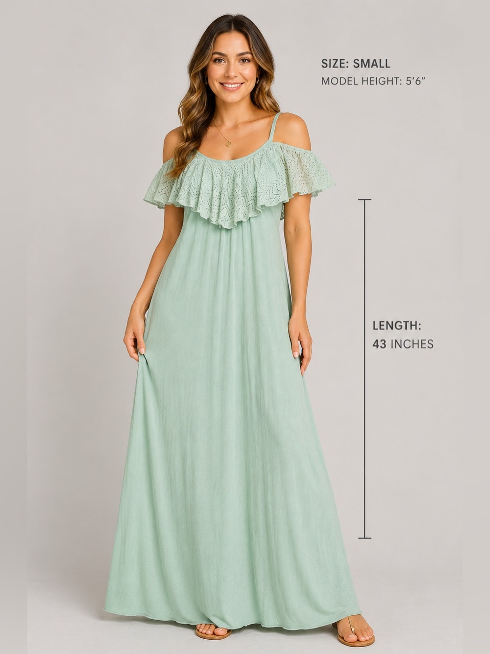 Solemio Women's Mint Green Off-the-Shoulder Maxi Dress - Size Small
